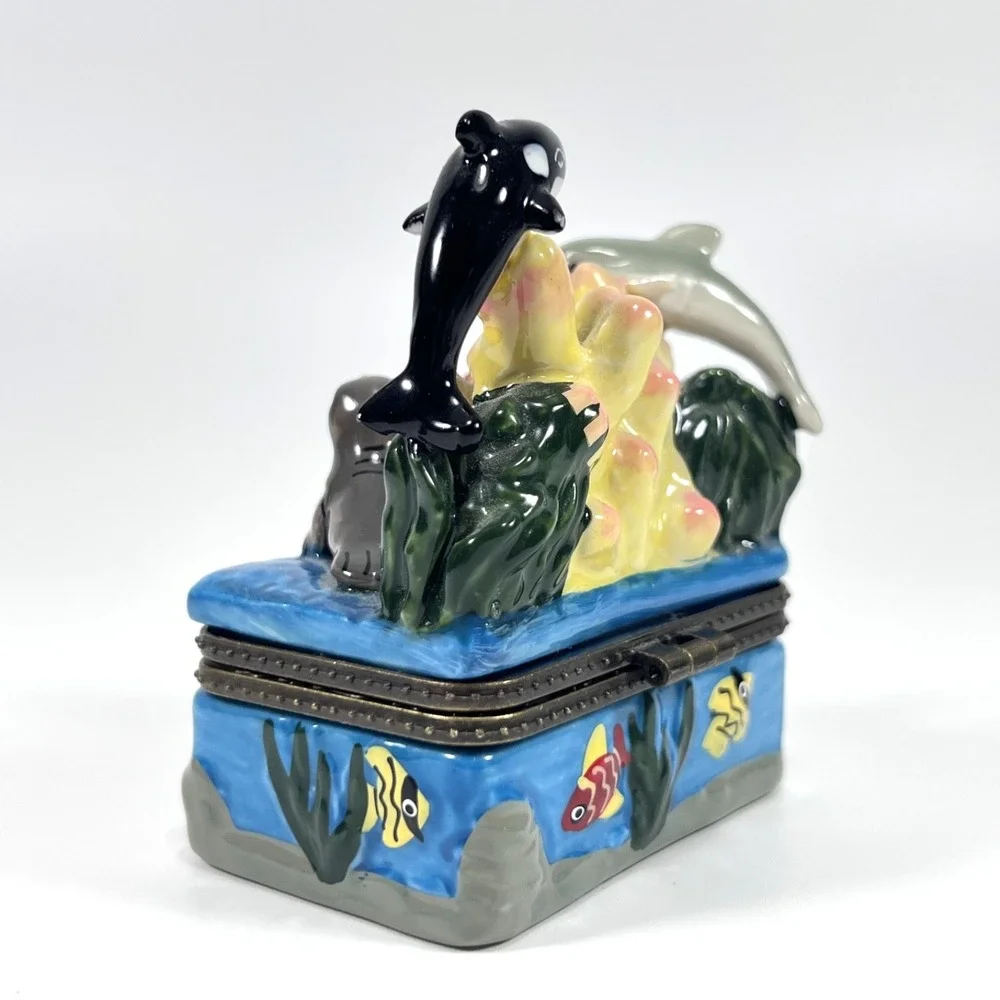 Ceramic Whale Trinket Box Small Sea Animal Figurine 2.5